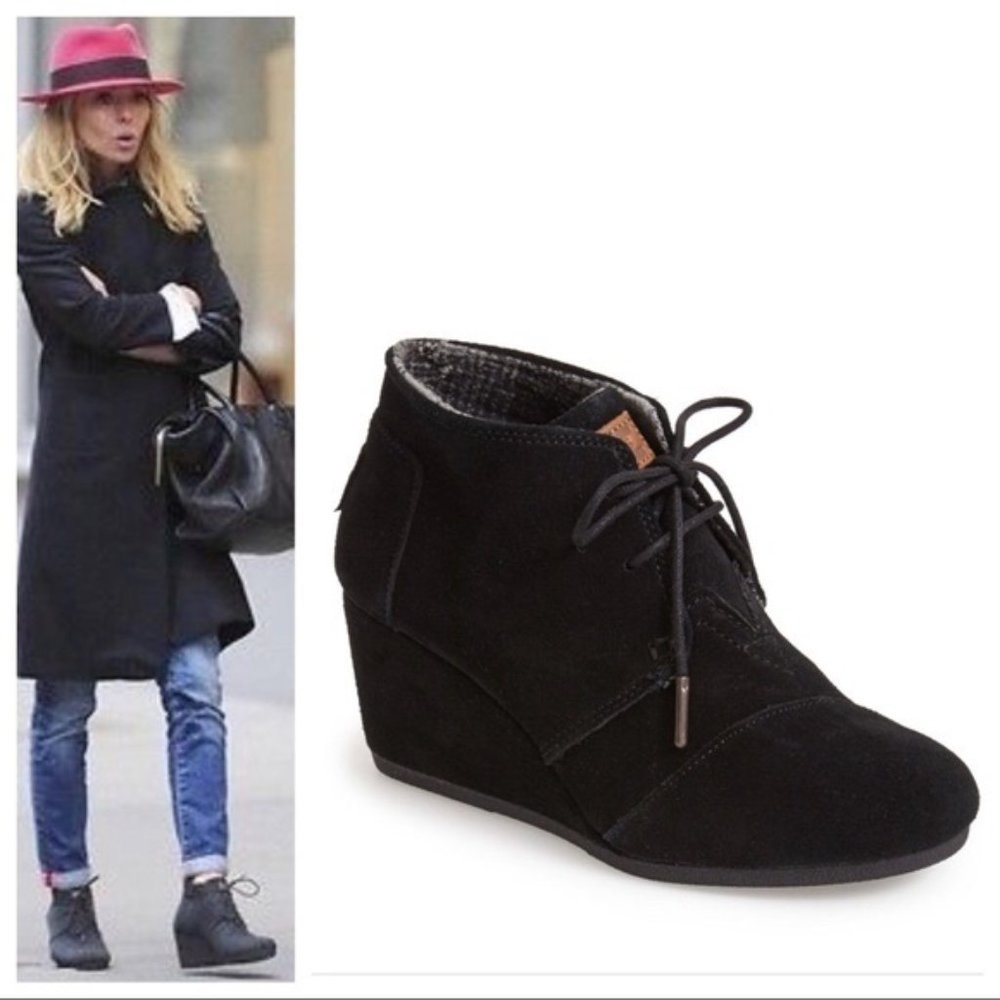 TOMS Black Suede Desert Wedge Ankle Booties